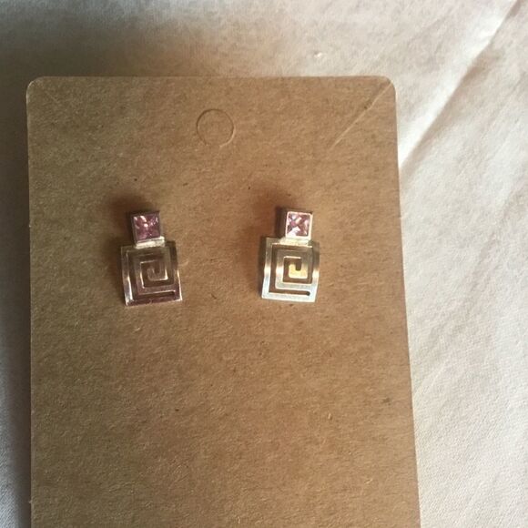 Sterling Silver Greek Key Earrings - Picture 3 of 9